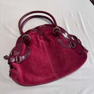 Bica Cheia Burgundy Suede and Patent Leather Satchel Handbag